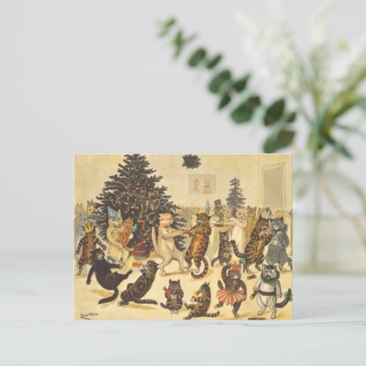 Louis Wain Christmas Party Postkarte (Stehend Vorderseite)