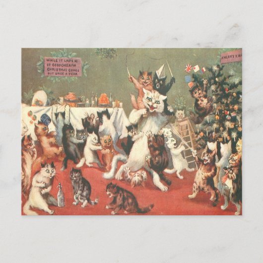 Louis Wain Christmas Party Postkarte (Vorderseite)