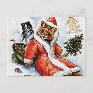 Louis Wain Christmas Santa Cat Postkarte