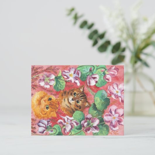 Louis Wain Kätzchen und Stiefmütterchen Postkarte (Stehend Vorderseite)