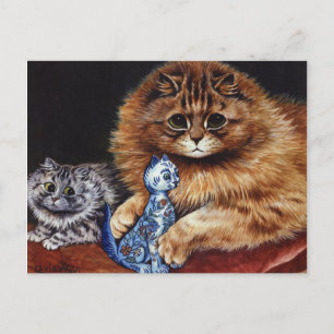 Louis Wain Katze hält ein Katzen-Trinket Postkarte