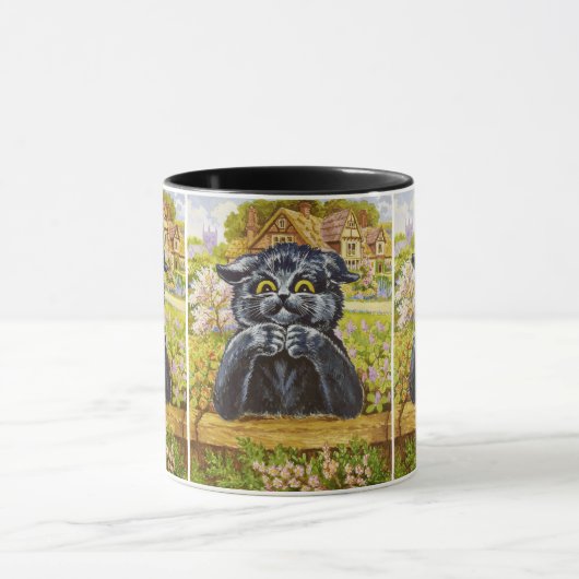 Louis Wain Katze in Blume mit einem Haus auf der R Tasse (Zentrum)