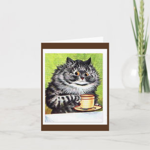 Louis Wain, Katze mit Kaffeetasse, Kunst Karte