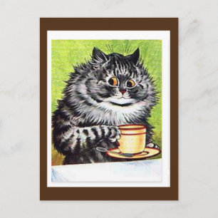 Louis Wain, Katze mit Kaffeetasse, Kunstpostkarte Postkarte