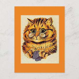 Louis Wain, Katze strickt, Kunst Postkarte