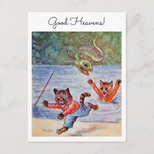 Louis Wain Lustige Katzen-Cartoons Angeln Guter Hi Postkarte