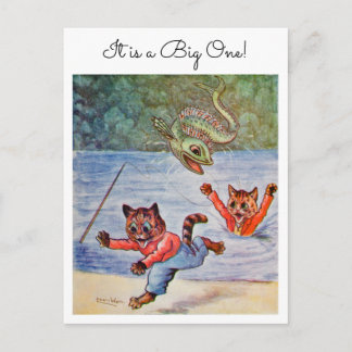 Louis Wain Macho Fun Fishing Cats It is a Big One Postkarte