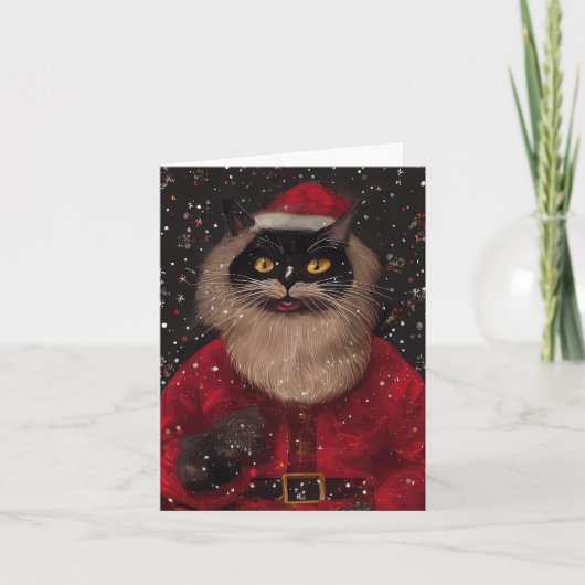 Louis Wain Stil Cat Santa Claus Weihnachtskarte Karte (Vorderseite)