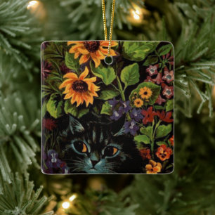 Louis Wain Verzierung mit Katzen umgeben von Blume Keramikornament