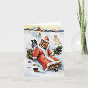 Louis Wain Weihnachten Santa Katze Karte