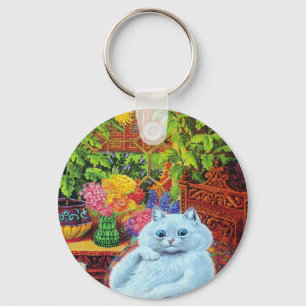 LOUIS WAIN - Weiße Katze in der Garten-Studie Schlüsselanhänger