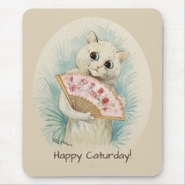 Louis Wain White cat mit einem Fan CC0074 Mousepad