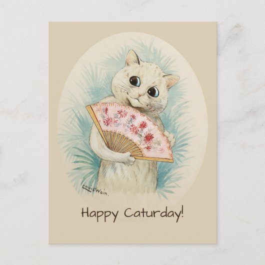 Louis Wain White cat mit einem Fan CC0478 Postkarte (Vorderseite)
