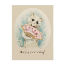 Louis Wain White cat mit einem Fan CC0478