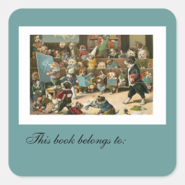 Louis Wains Schule ist für das Hunde-Buchzeichen Quadratischer Aufkleber