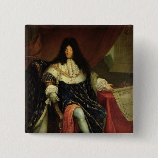 Louis XIV einen Plan des Maison Royale halten Button (Vorderseite)