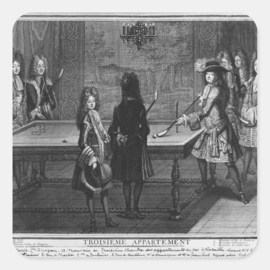 Louis XIV spielt Billard mit seinem Bruder Quadratischer Aufkleber (Vorderseite)