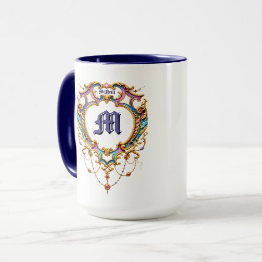 Louis XV Kartusche Name & Monogramm Tasse (Vorderseite Links)