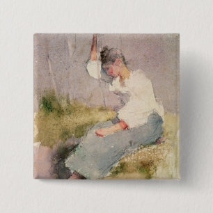 Louise, ein bretonisches Mädchen (w/c auf Papier) Button