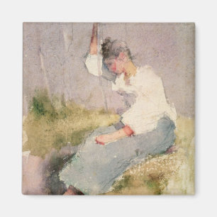 Louise, ein bretonisches Mädchen (w/c auf Papier) Magnet