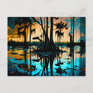 Louisiana Bayou Sonnenuntergang Postkarte
