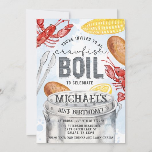 Louisiana Crawfish Seafood Booking Birthday Party Einladung (Vorderseite)