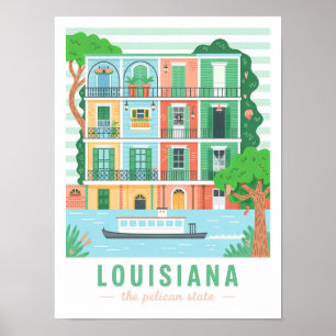 Louisiana der Pelikan-Staat USA Sommer Reise Poster