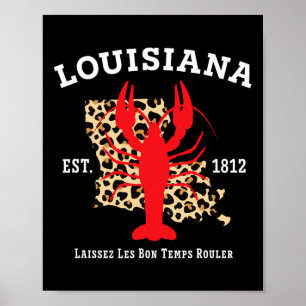 Louisiana Est. 1812 Crawfish Leopard New Orleans Poster