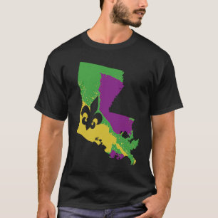 Louisiana Karte Mardi Gras Fat Dienstag Fleur De L T-Shirt