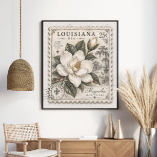 Louisiana Magnolie Staat-Blumen-Briefmarke Poster