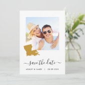 Louisiana Map Foto Wedding Save the Date Card (Stehend Vorderseite)