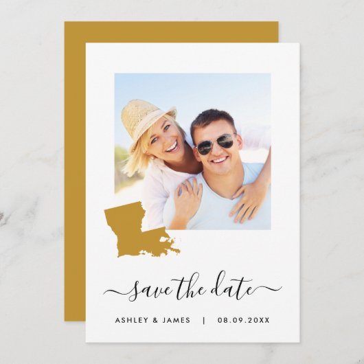 Louisiana Map Foto Wedding Save the Date Card (Vorne/Hinten)