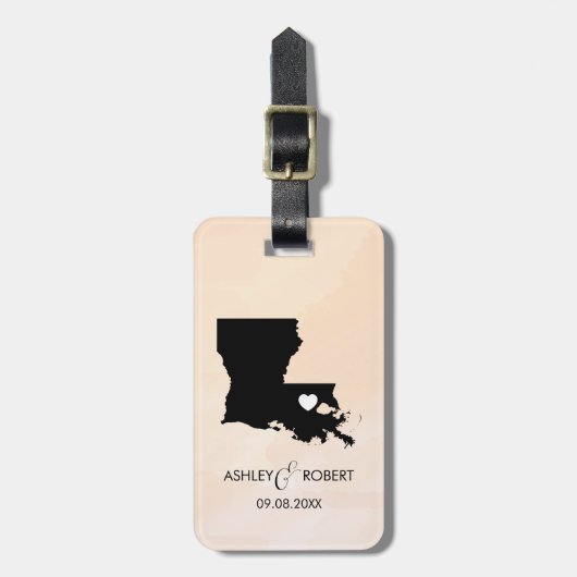 Louisiana Map Wedding Luggage Tag, Couple's Name Gepäckanhänger (Vorderseite vertikal)