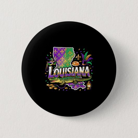 Louisiana Mardi Gras Alligator Karneval Design _2 Button (Vorderseite)