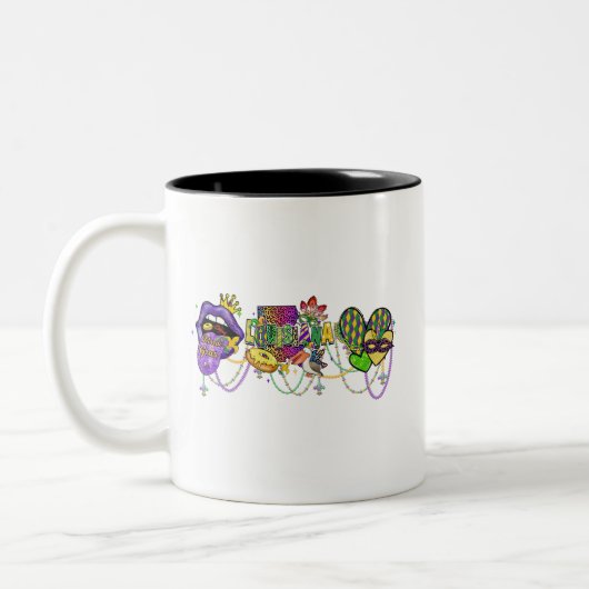 Louisiana Mardi Gras Celebration Lila und Gold Zweifarbige Tasse (Links)