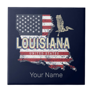 Louisiana mit Pelikan Vintage USA Design Fliese