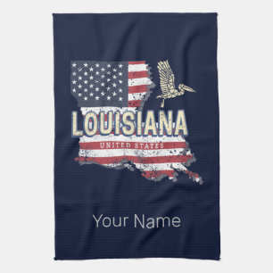Louisiana mit Pelikan Vintage USA Design Geschirrtuch