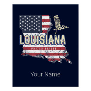 Louisiana mit Pelikan Vintage USA Design Poster