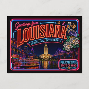 Louisiana Neon State Retro Vintage Postkarte