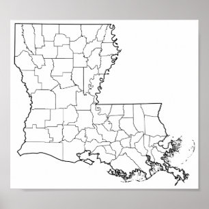 Louisiana Parishs Blank Kontur Map Poster