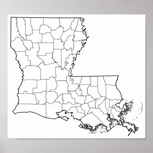 Louisiana Parishs Blank Kontur Map Poster (Vorne)
