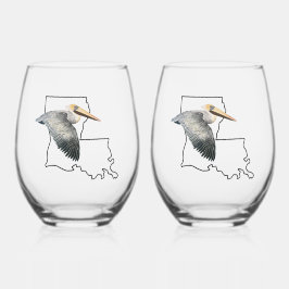 Louisiana Pelican Stemless Wine Glass - 2 Set Weinglas Ohne Stiel