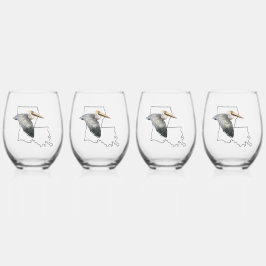 Louisiana Pelican Stemless Wine Glass - 4 Set Weinglas Ohne Stiel