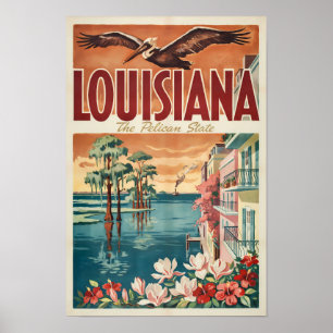 Louisiana Pelikan-Staat Illustration Reise Kunst Poster
