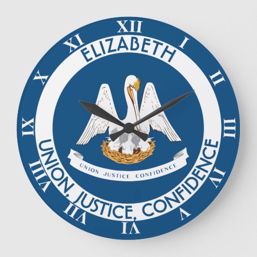 Louisiana-Pelikan-Staats-personalisierte Flagge Große Wanduhr (Vorderseite)