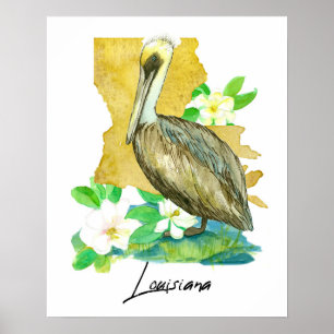 Louisiana Pelikan Staatsform Magnolienblüte Poster