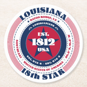 Louisiana Red White Blue Typografie Runder Pappuntersetzer