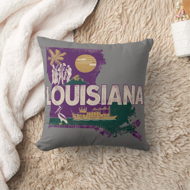 Louisiana Retro Staat Silhouette Kissen (Decke)