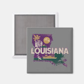 Louisiana Retro Staat Silhouette Magnet (Vorderseite/Rückseite)