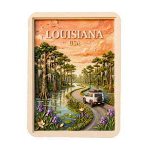 Louisiana Roadtrip Vintage Bayou Sumpf 3D Textur Magnet